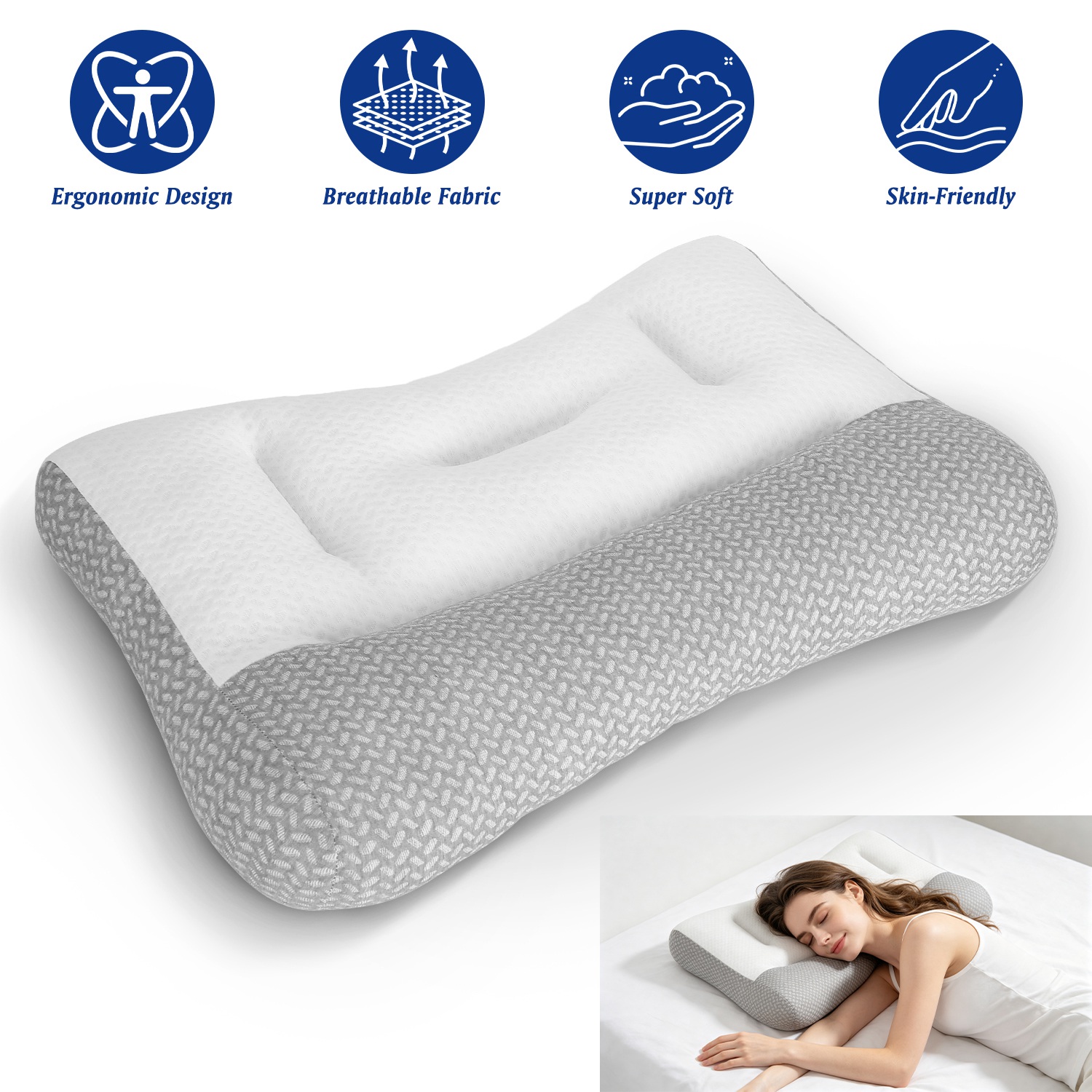 2Pcs Or 1Pcs Option Ergonomic Bed Pillow Breathable Mesh Pillow For Neck Support Dual Height Design Down Alter