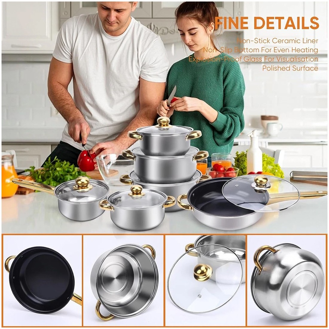 19 PCScookware Set, Including A Non-stick Saucepan, Frying Pan, And Milk Pan 6
