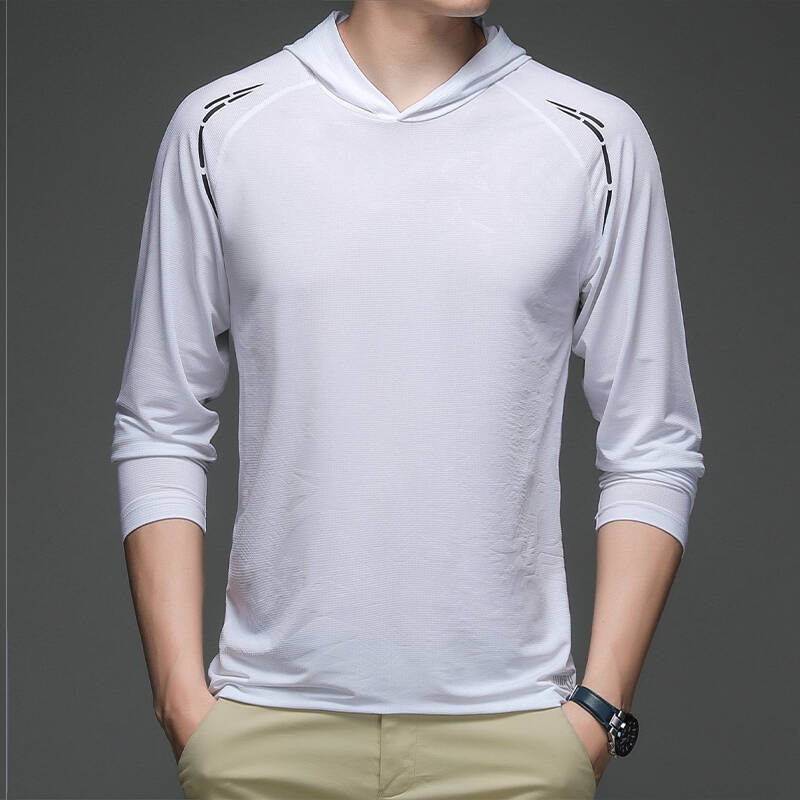 Ice Silk Long Sleeved T-shirt Men's Hooded Base Coat
