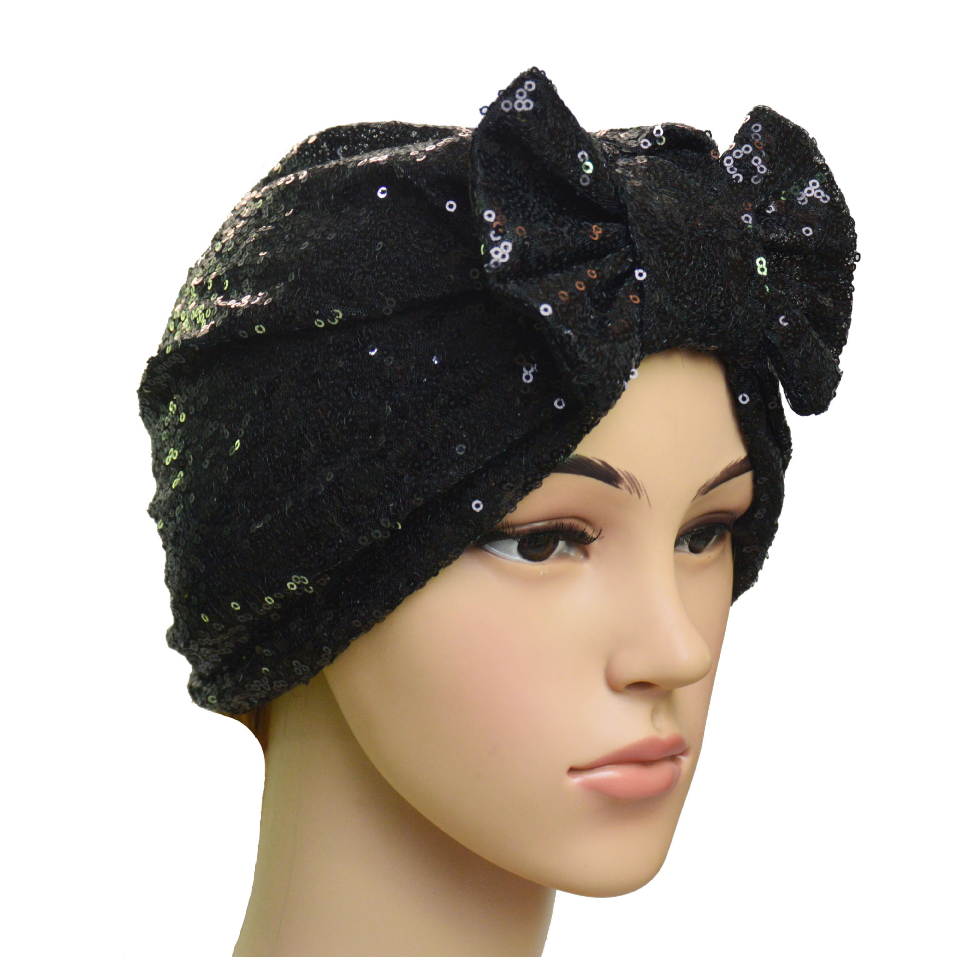 Ladies Fashion New Sequin Bow Bandana Hat