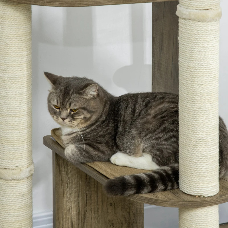 Corner Modern Cat Tree Tall For Climbing, Large Multilevel Cat Tower With Scratching Posts, Small-Fit Kitten Tower With Sisal, Cream White