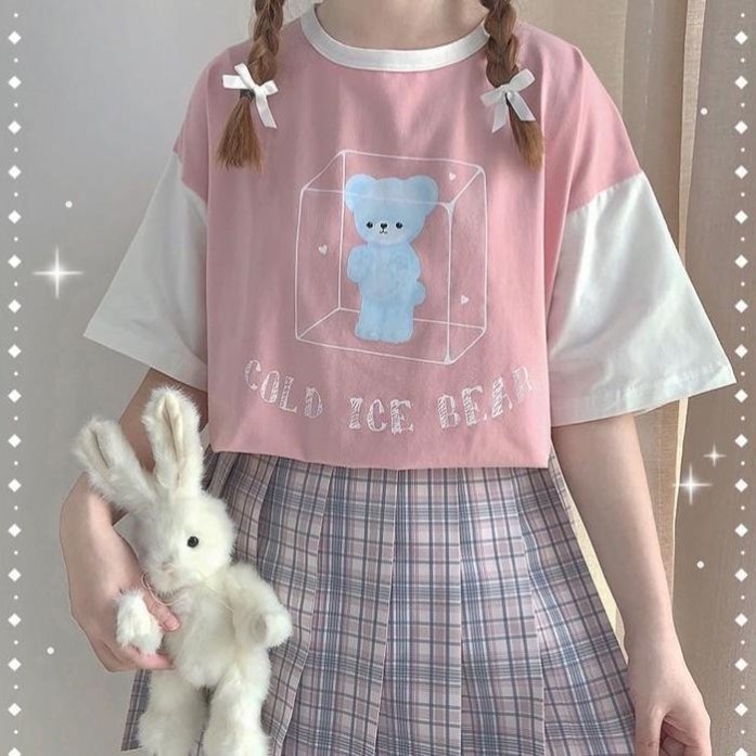 Short-Sleeved Top, Plaid-Waisted Skirt