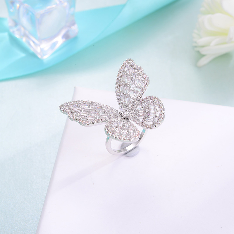 Korean Version Of Micro Inlaid Zircon Crystal Bow Ring Sweet And Fashionable