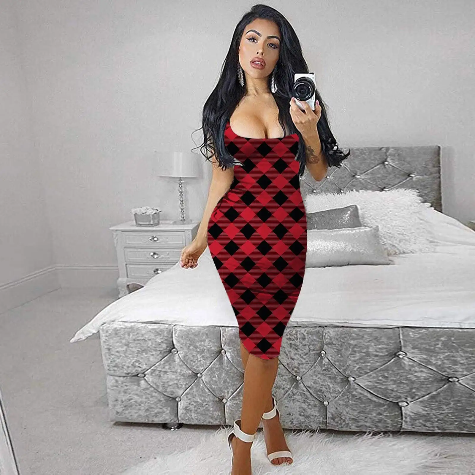 Sling Backless Ladies Long Spot Elastic Hip Tight Dress