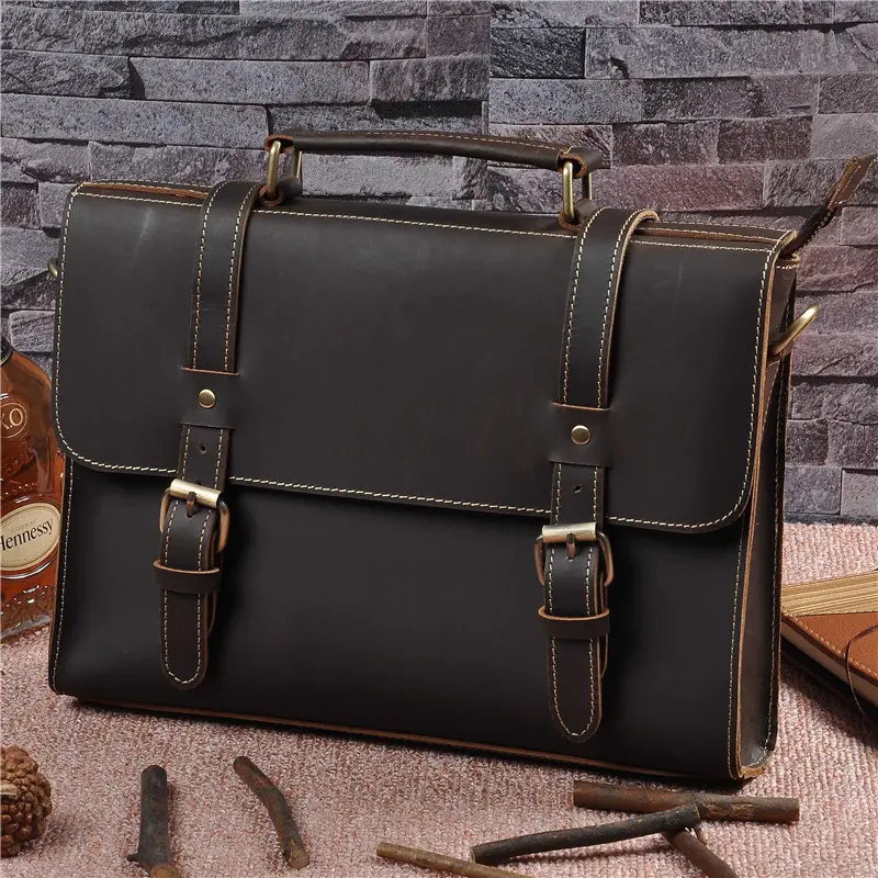 Mens Genuine Leather Cowhide Crazy Horse Handbag