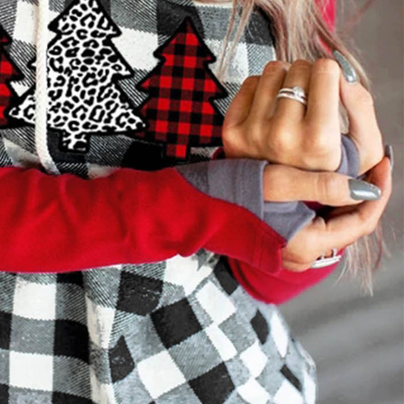 Christmas Tree Print Hooded Sweater Women