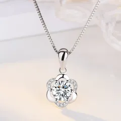 Female four leaf clover necklace pendant - White A - View 1