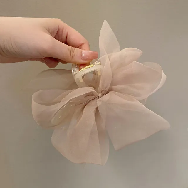 Mesh Bow New Headwear Temperament Large Hair Clip Milk Coffee - Shop at LoveMi