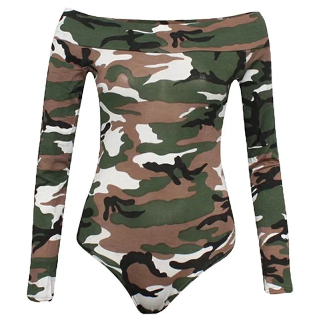 Loose Solid Women Off Shoulder Bodysuit Top Stretch Autumn Camouflage Print Xl - Shop at LoveMi