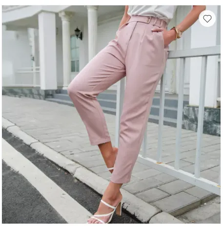 High Waist Slim Cropped Trousers New Style Pants Pink - Shop at LoveMi