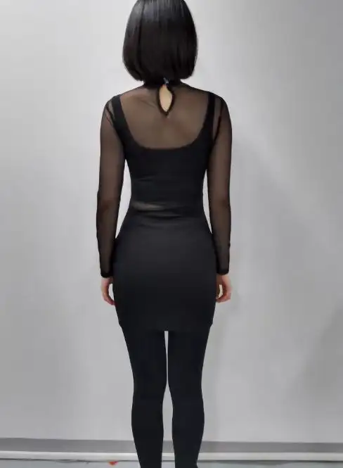 Stitching Ruffle Satin Lace Fashion Slim Sheath Dress