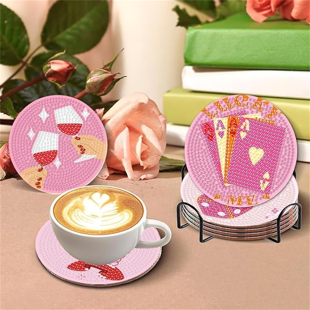 Diamond Art Drawing Coaster With Bracket, DIY Wine Glass Pattern Diamond Art Coaster, Suitable For Adults And Beginners Diamond Drawing Kit, Diamond Kit Craft Supplies, Exquisite Gifts For Fr