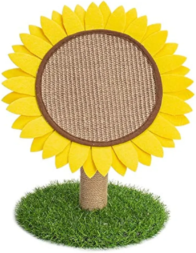 Sisal Covered Cat Claw Scratcher Pole With Sunflower Cat Scratching Post And Flower Cat Tree Furniture Yellow - Shop at LoveMi
