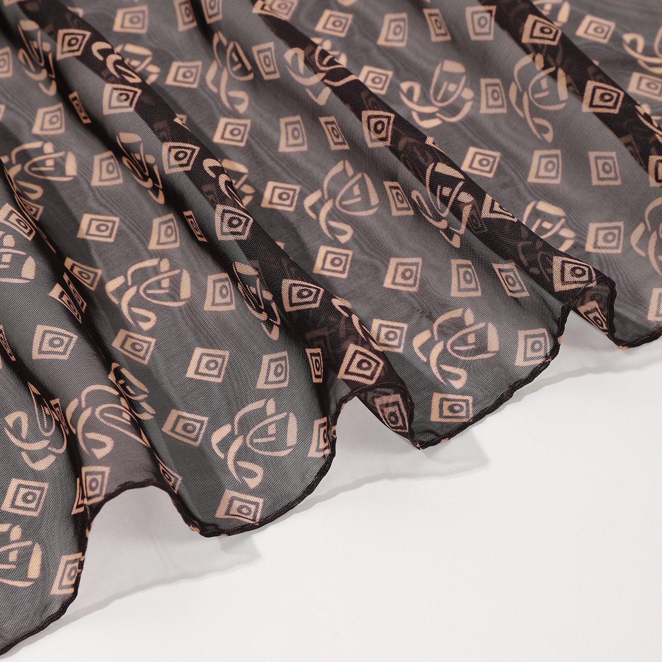 French Vintage Business Casual Decorative Shawl, Coffee Brown Geometric Walnut 150-thread Scarf