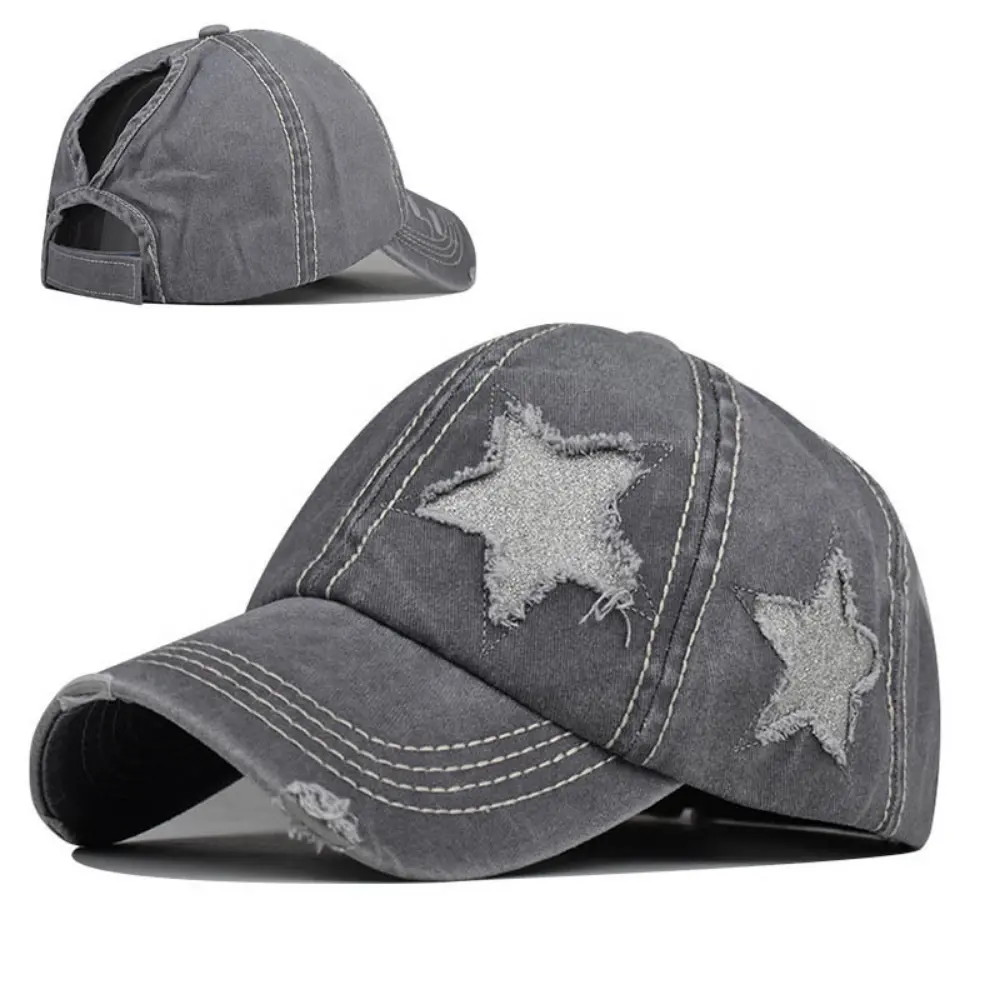 Summer Women's Washed-out Distressed Sequined Five-point Star
