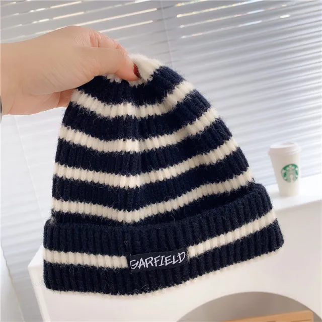 Women's Knitted Hat Korean Version In Autumn And Winter Black Stripe - Shop at LoveMi