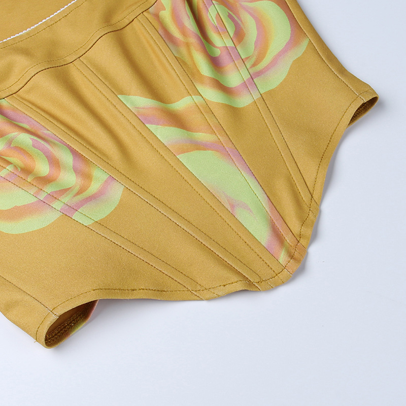 Printed Bouquets Waist Short Jacket Europe And America