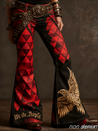 Pantalon évasé femme rétro imprimé, taille haute à bouton unique – Color14, XXL