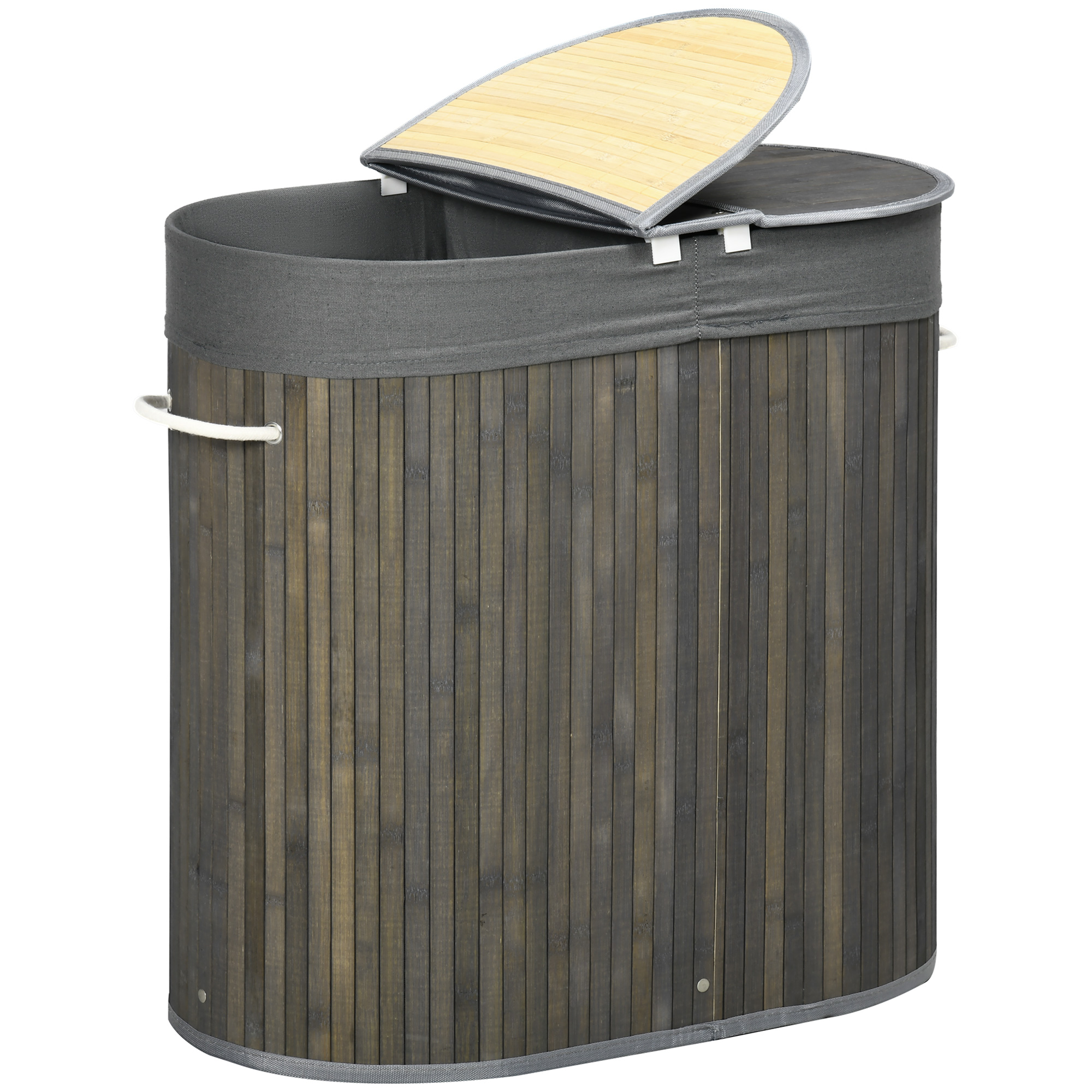 Bamboo Laundry Basket With Lid, 100 Liters, Double-layer Compartments — image 2