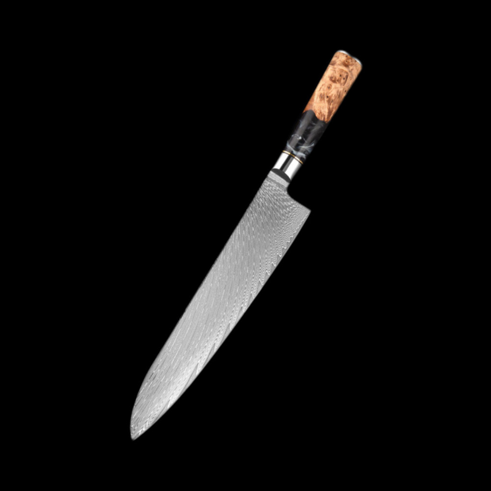 Damascus Steel Black Stabilized Wood Resin Handle Kitchen Knife