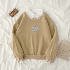 Autumn And Winter Korean Style Loose Ins Plus Velvet Thick Top - Apricot - View 1