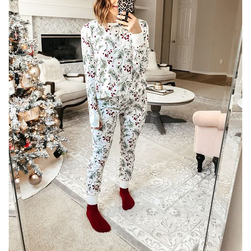 Printed Long Sleeve Round Neck Casual Home Set