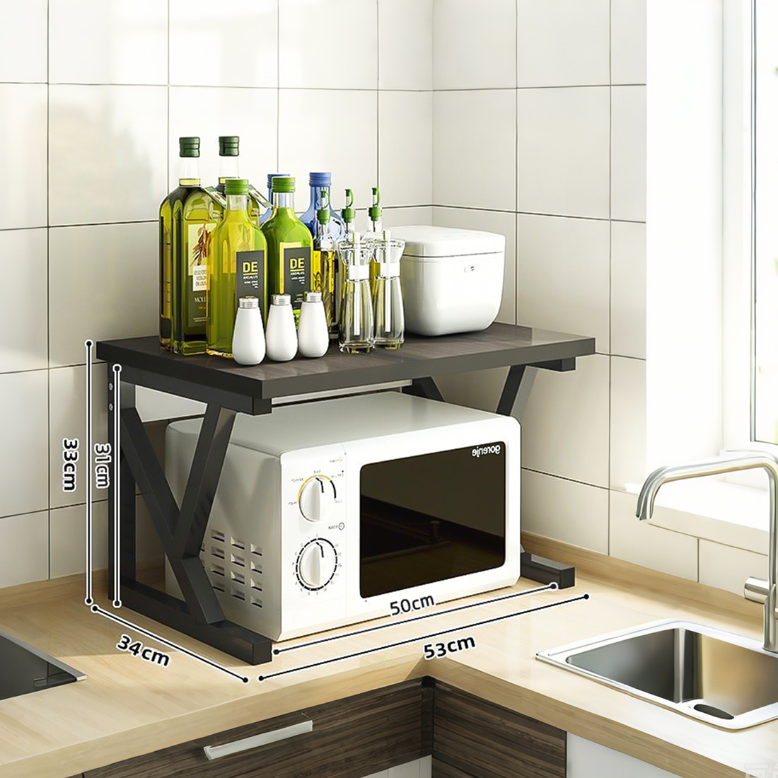 2 Tier Expandable Microwave Oven Rack Stand Storage Holder Kitchen Corner Shelf — image 5
