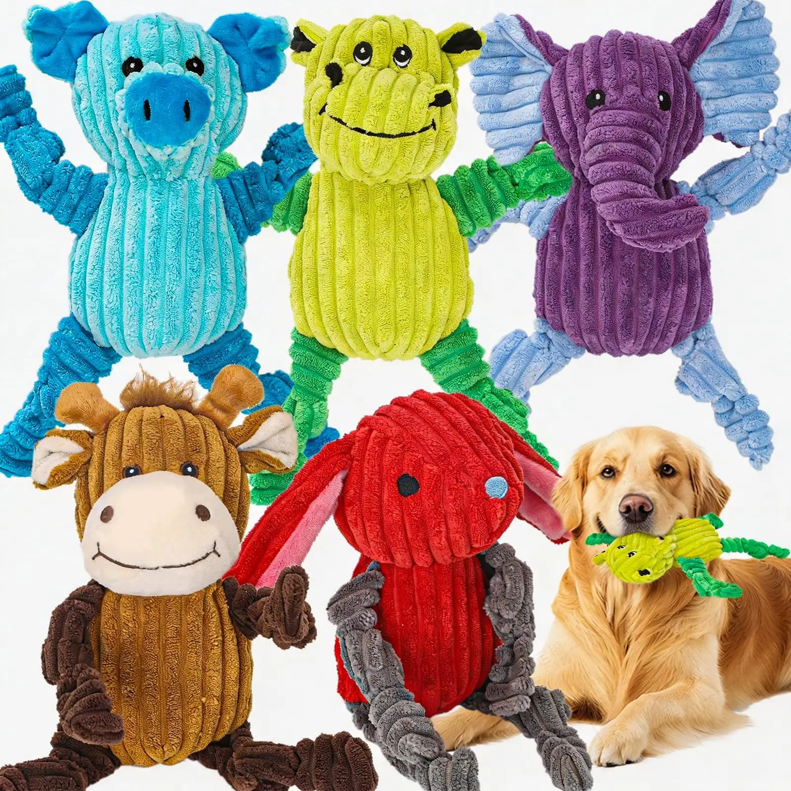 5 Pack Squeaky Dog Toys, Tough Stuffed