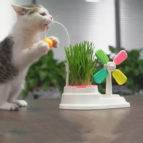 Windmill Funny Cat Stick Toy Desktop Grass Box Pet