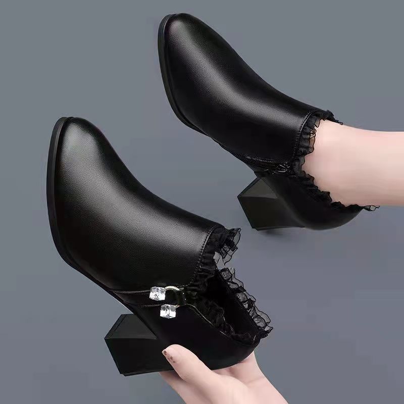 Middle Aged Women's Soft Sole Chunky Heel Bow Mid Heel