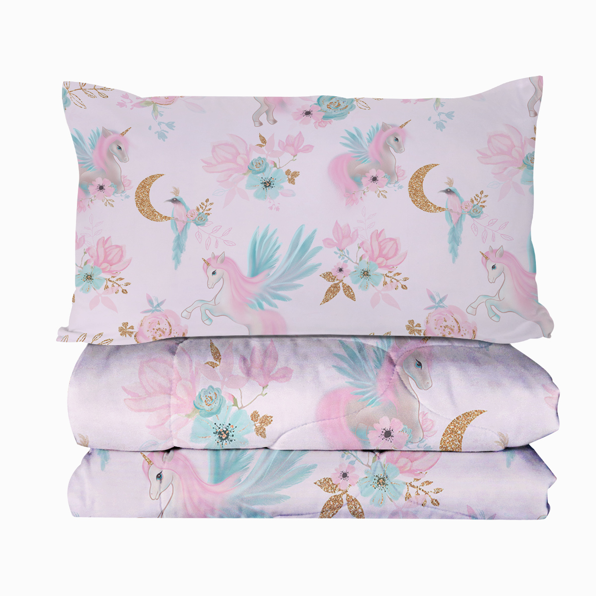 Girly Comforter Set For Girls-3 Pieces Rainbow Cartoon Comforter Sets For Kids,1 Comforter,2 Shams