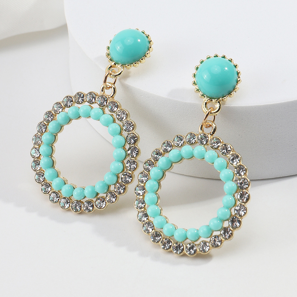 Personalized Geometric Double Round Alloy Diamond Earrings