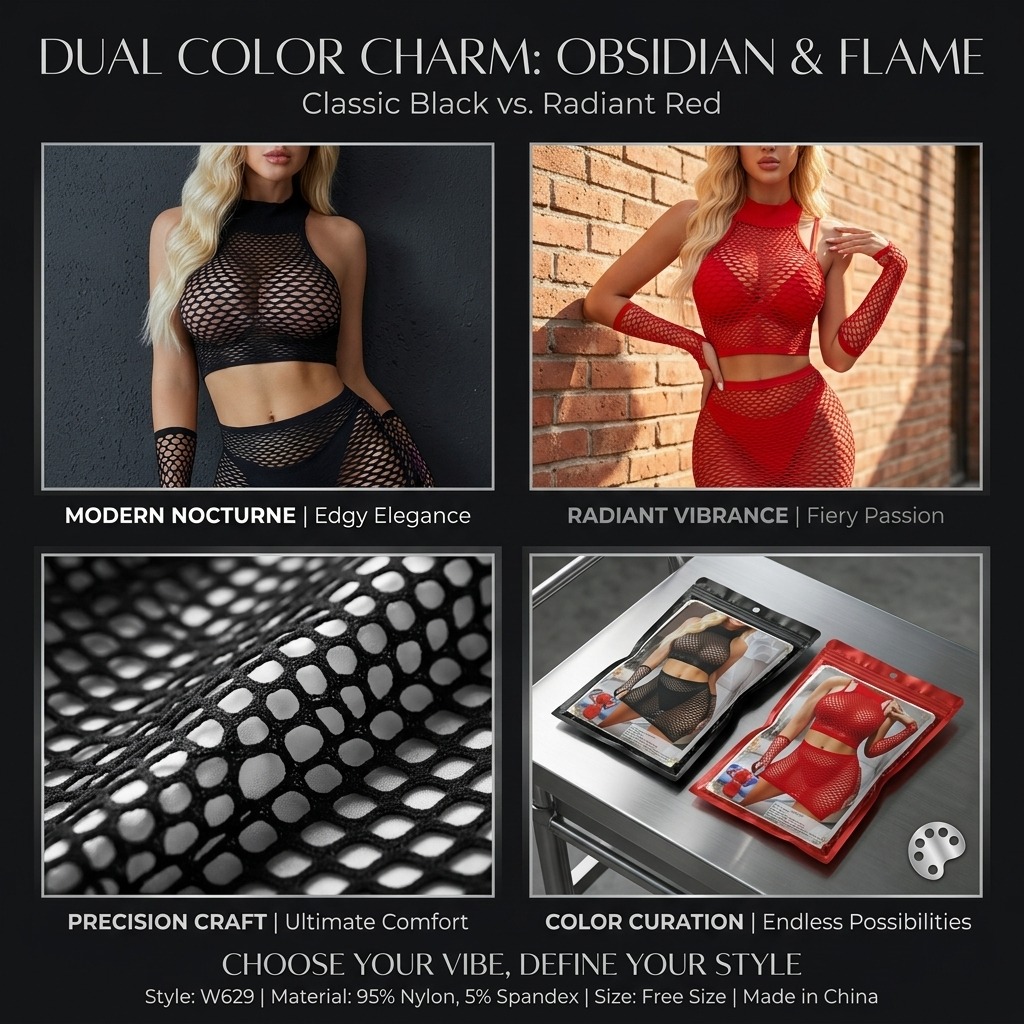 Women 4 Piece Fishnet Lingerie Set Halter Crop Top Mini Skirt Long Gloves Hollow Out Mesh Bodysuit Outfit