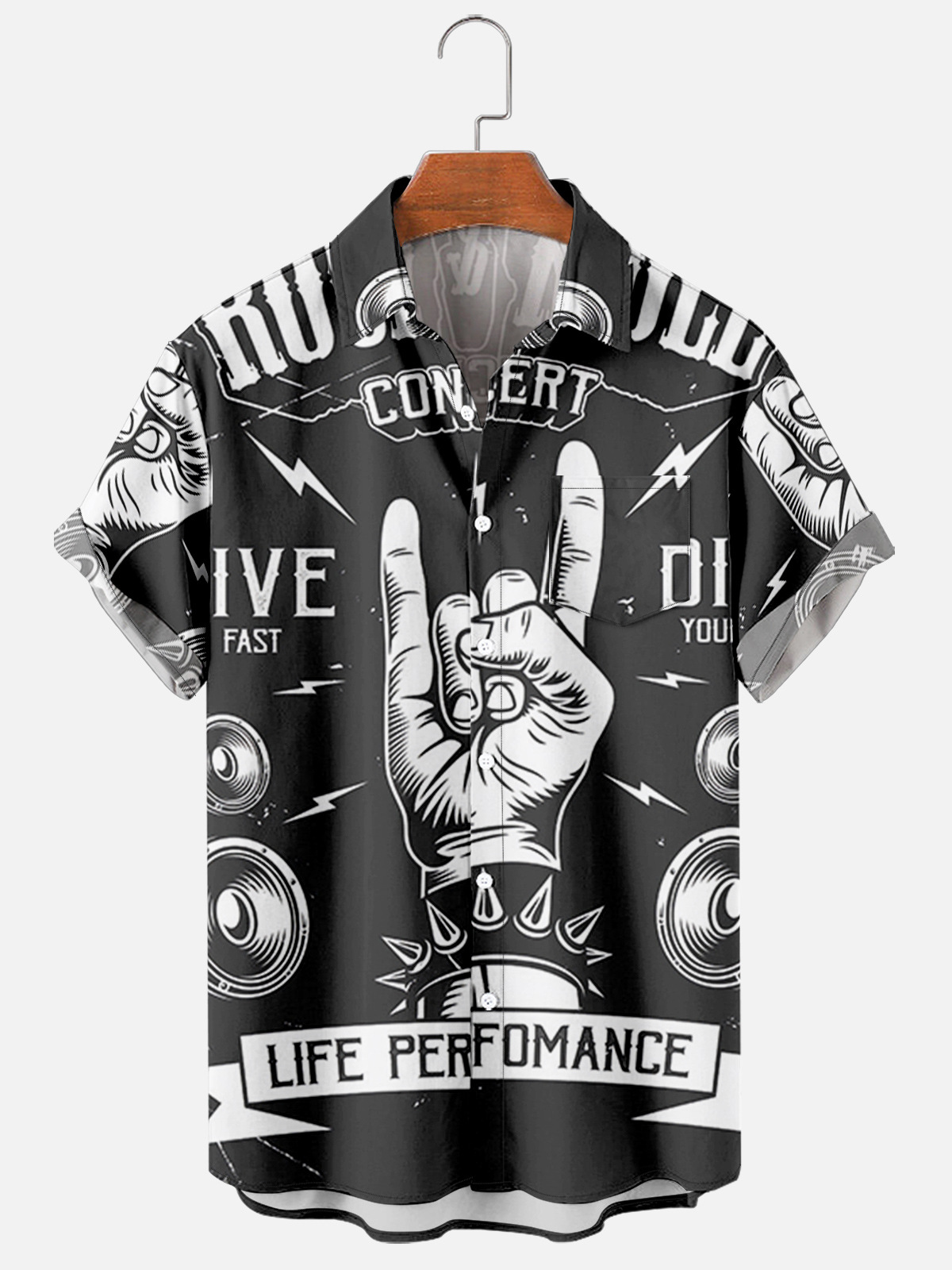 Title 2, Summer Short Sleeve Shirt Rock Digital Print