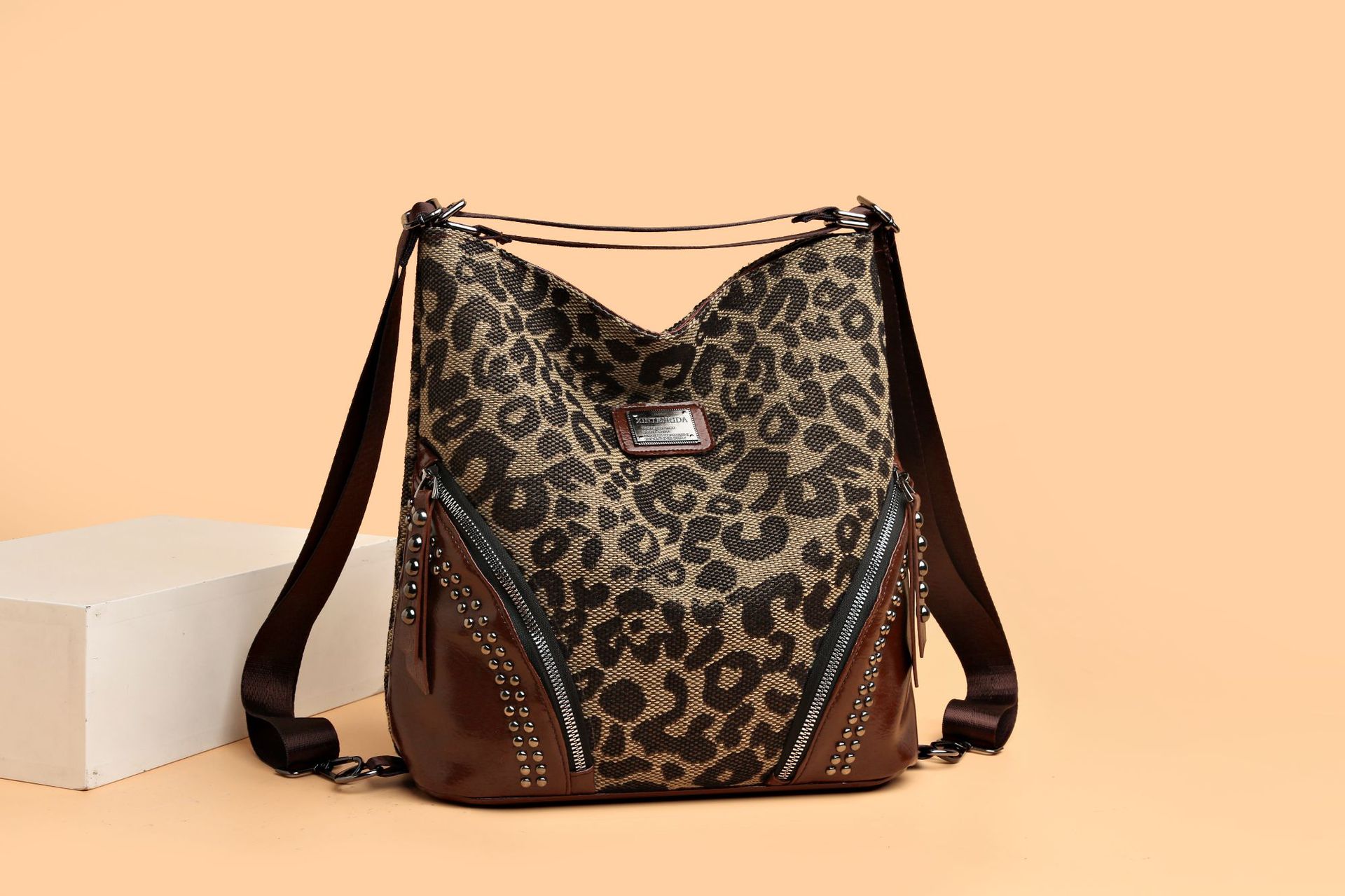 Leopard Print Large Capacity Retro Style Multifunctional Hand Bag