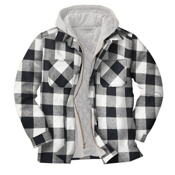 Men's Casual Hooded Fake Two-piece Plaid Jacket
