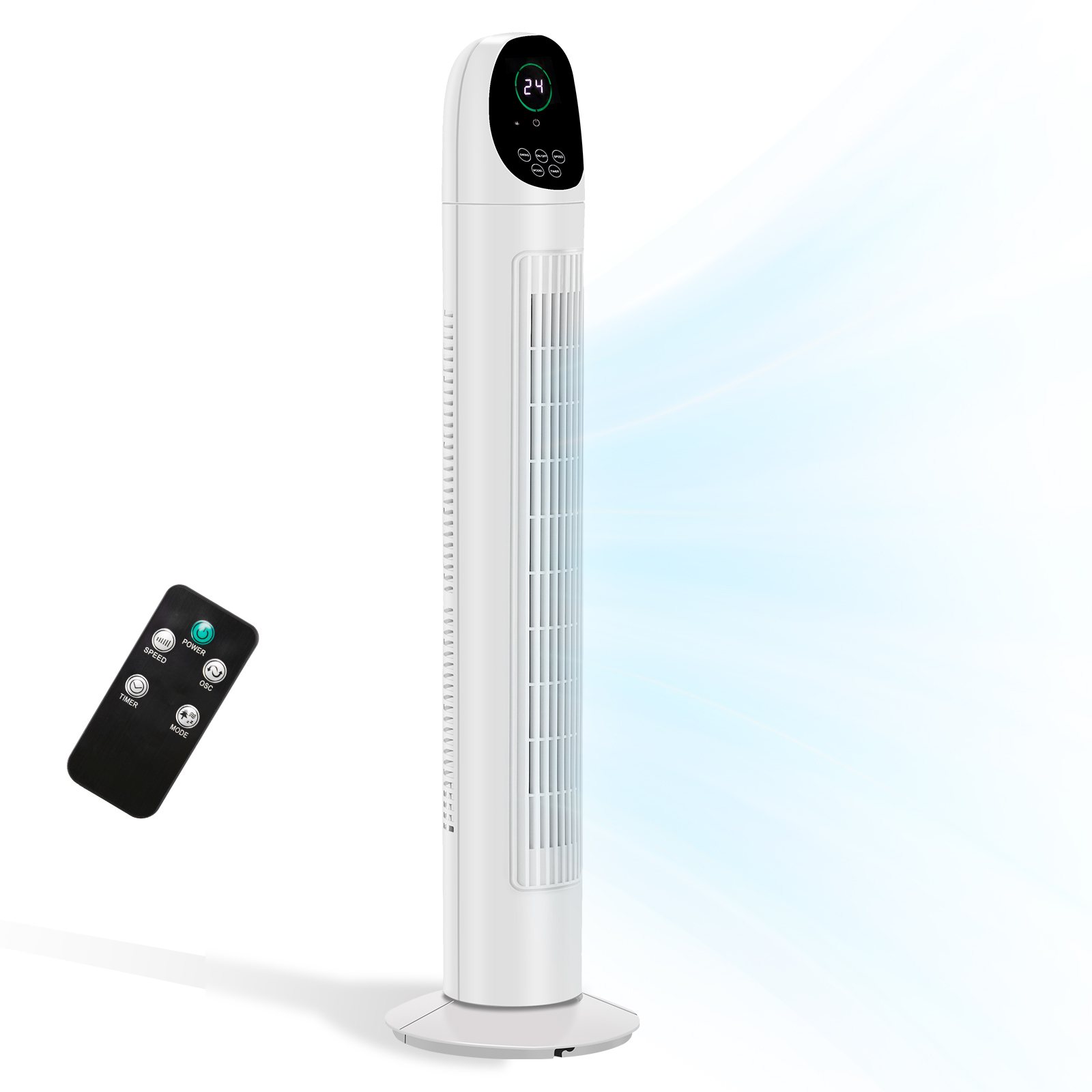 34 Inch Tower Fan, 110V 50W Quiet Standing Fan With Remote Control & Digital LED Display, 9-Hour Timer, Concave Air Outlet, Slim Space-Saving Floor Fan For Indoor Home Bedroom Living Room