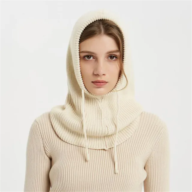 New Autumn And Winter Women's Hat Scarf All in one Pullover Cap Bib Fashion Wool Knitted Cap Beige - Shop at LoveMi