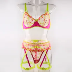 Three Piece Sock Sexy Underwear Set - Red And Yellow - View 1