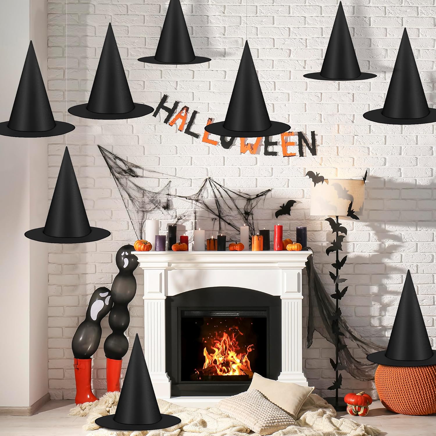 12 Pcs Halloween Witch Hats, Black Hanging Decorations For Porch, Yard, Door, Window, Party And Spooky Home Decor