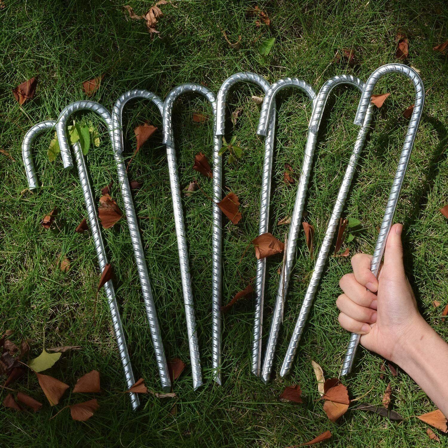 8PCS Heavy Duty Trampoline J-Shaped Metal Wind Stakes Pegs Tent Ground Anchor