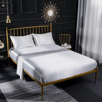 Satin Bedding Set Queen King Size Bed Fitted Sheet White - Shop at LoveMi