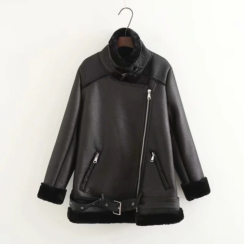 Jacket Tops Women's Trendy Belt PU Leather Jacket - Picture 5 of 5
