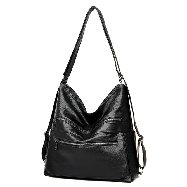 Double Zipper Shoulder Bag Women High Capacity Handbags Adjustable Backpack Black - Shop at LoveMi