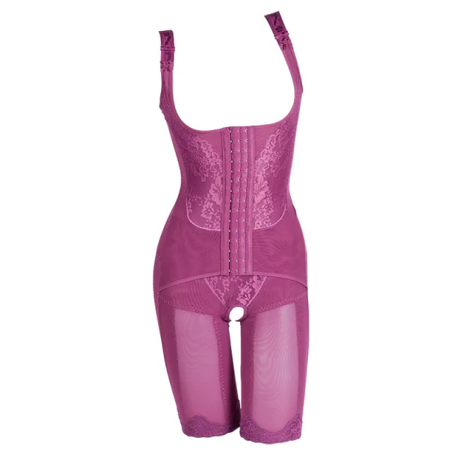 Embroidered Front Button Corset High elastic Abdomen And Hips Bodysuit Purple - Shop at LoveMi