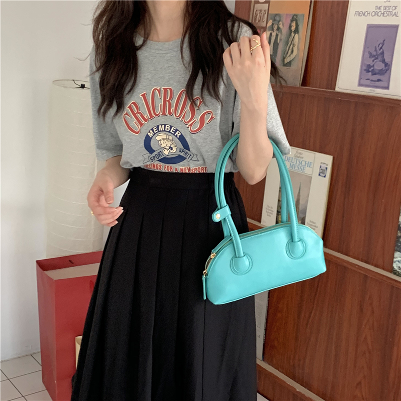 Candy Color Series Retro Oil Wax Leather Baguette Casual Blue - Shop at LoveMi