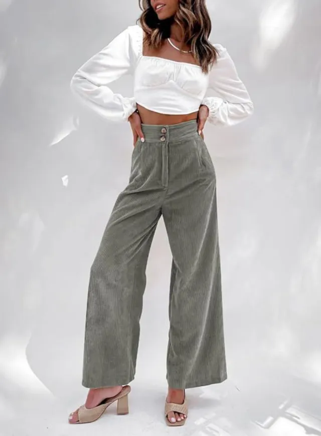 Women's Corduroy Double Button Stretch Casual Pants Gray - Shop at LoveMi