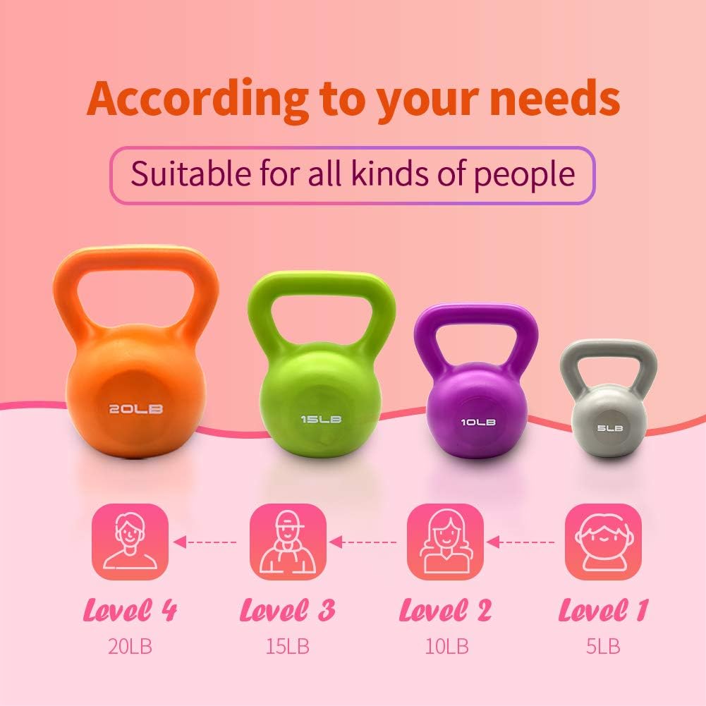 15lbs Kettlebell Set, Strength Training Kettlebells Weight Set For Women, Vinyl Coated Kettle Bell For Home Gym Workout Weight Lifting Equipment, Comfortable Grip Wide Handle Weights — foto 7