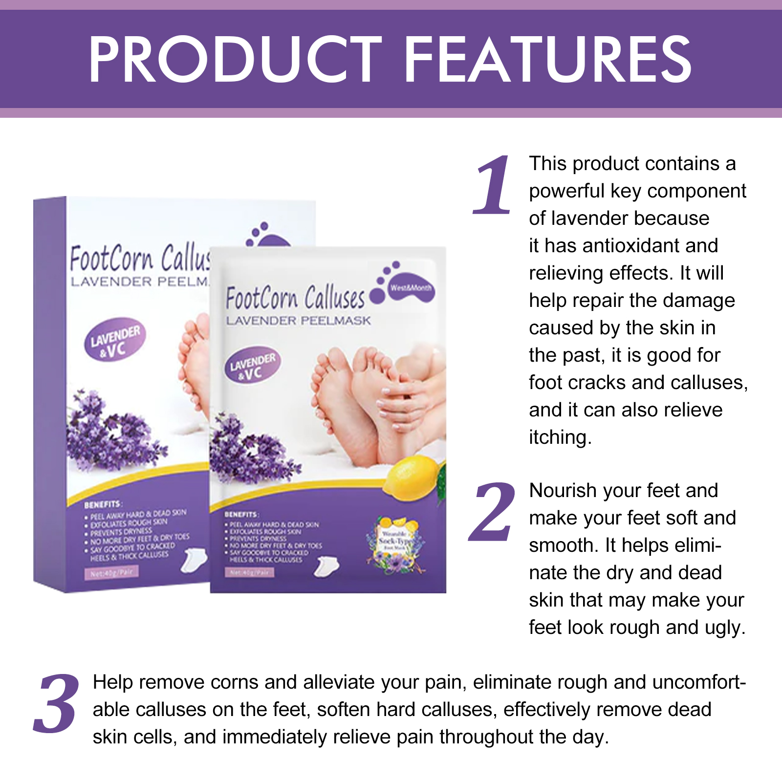 West&Month Lavender Peel Mask, Moisturizing Foot Cleansing Keratin Anti-cracking And Dead Skin Care Foot Mask