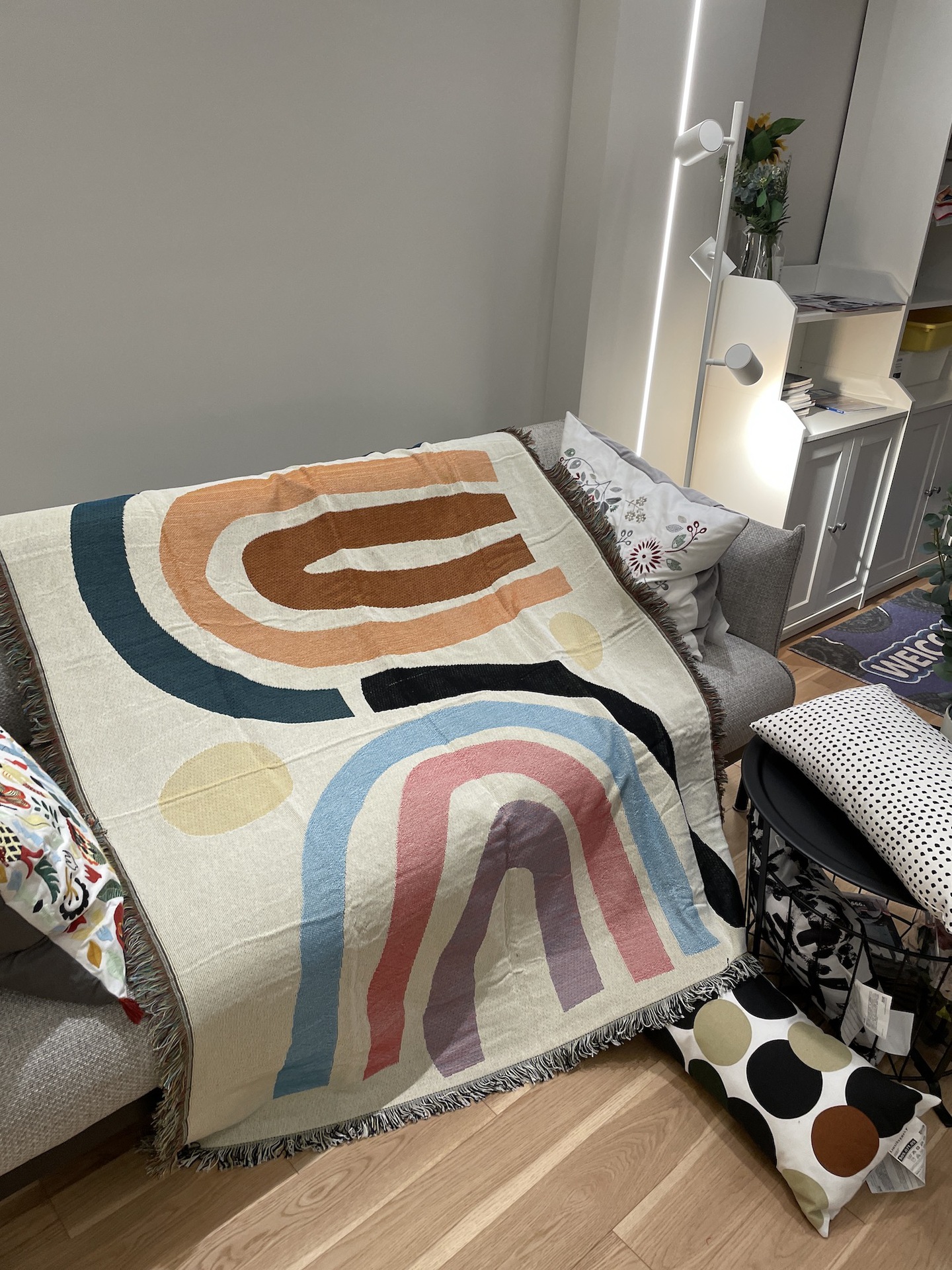 Modern Minimalist Rainbow Blanket With Geometric Pattern